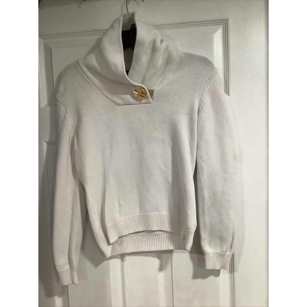Lauren Ralph Lauren Sweater Womens White XSmall Cotton Knit Shawl Collar